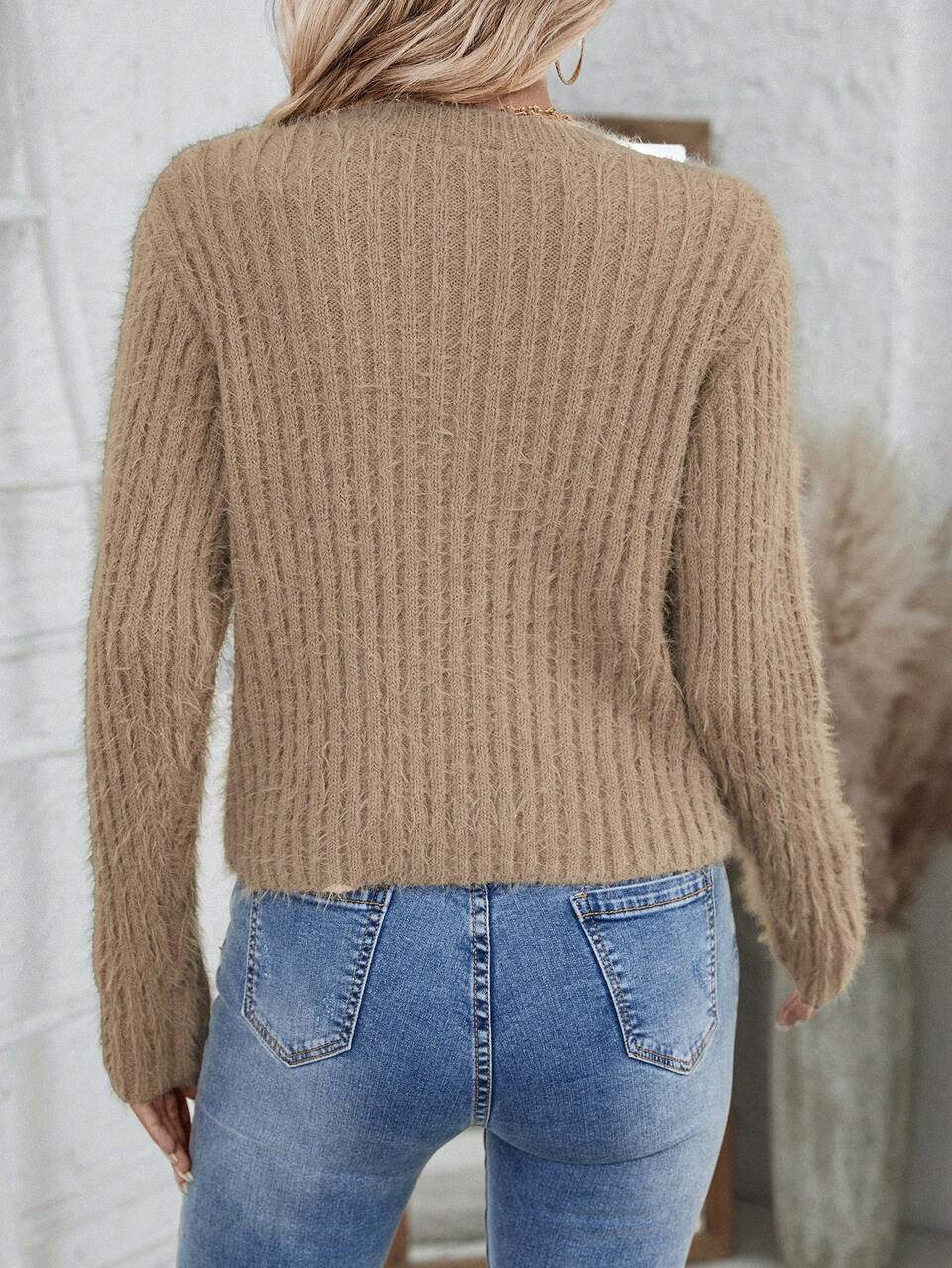 Solid Drop Shoulder Knit Pullover Fall Winter Sweater