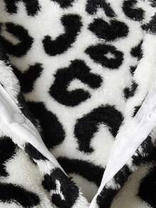 男嬰豹紋圖案連帽絨毛連身褲 - 黑與白 - 查看 4