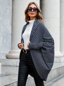 SHEIN LUNE In Toàn bộ tay cánh Mở Mặt trước áo - Xanh và trắng - Xem 5