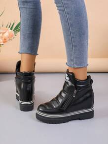 Women's High Heel Wedge Sneakers With Thick Sole - Black - View 8