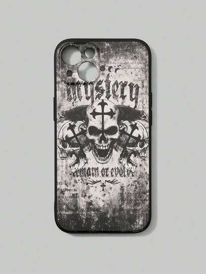 Grunge Punk 1pc Letter Skull & Cross Graphic TPU Phone Case Compatible With IPhone