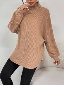 SHEIN Essnce Áo thun nữ tay cánh dơi dệt kim mùa xuân và mùa thu màu trơn thường ngày - Màu be - Xem 6