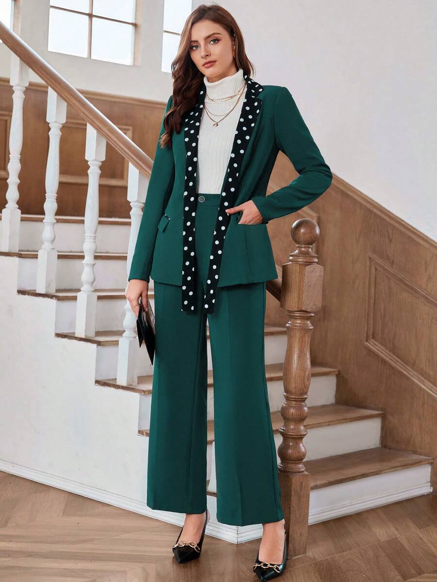 SHEIN Clasi 波點圖案腰帶西裝外套 - 彩色 - 查看 1
