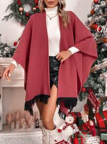 SHEIN LUNE Cárdigan con mangas tipo murciélago y bajo con flecos