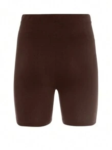 Cottnline Solid Wideband Waist Biker Shorts - Brown - View 5