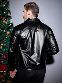 Manfinity VCAY Loose Fit Men's Pu Leather Zipper Jacket - Black - View 2