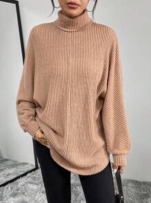 SHEIN Essnce Áo thun nữ tay cánh dơi dệt kim mùa xuân và mùa thu màu trơn thường ngày - Màu be - Xem 4