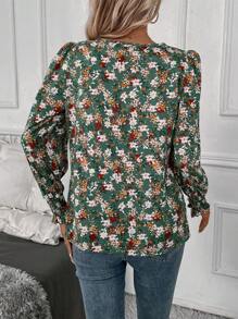 SHEIN LUNE Floral Print Lantern Sleeve Blouse - Multicolor - View 2
