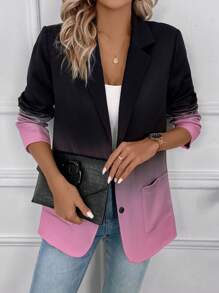 SHEIN Clasi Ombre Lapel Neck Single Breasted Blazer - Multicolor - View 7