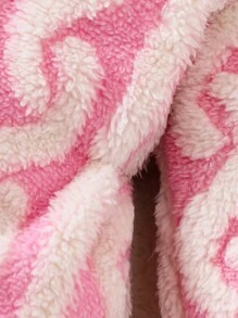 女嬰波浪樣式連帽法蘭絨外套 - 粉色 - 查看 6