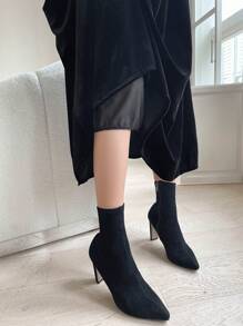 DAZY High Waist Slant Pocket Velvet Skirt Thermal Lined Fall,Winter - Black - View 7