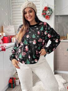 SHEIN Essnce Hơn In Giáng sinh Áo thun - màu đen - Xem 4