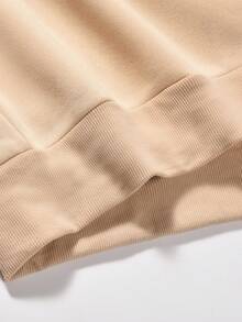 男士卡通和字母圖案加絨內裏運動衫 - 卡其色 - 查看 3