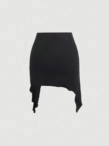 SHEIN MOD Solid Ruffle Trim Cami Top & Ruched Skirt - Black - View 6