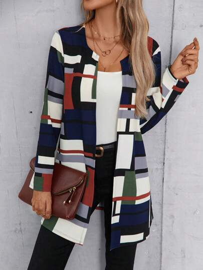 EMERY ROSE Geo Print Open Front Coat