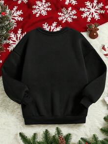 Cô Gái Trẻ In Giáng sinh Thả vai Áo nỉ ấm áp - màu đen - Xem 2