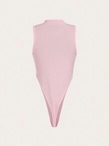 SHEIN ICON 字母補丁細節小高領背心連體衣 - 粉色 - 查看 2