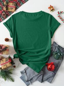 INAWLY Christmas Print Tee Graphic Tees Women Tops - Dark Green - View 2