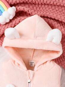 女孩嬰兒卡通刺繡3D耳朵設計連帽夾克背心 - 粉色 - 查看 7