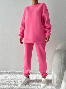 EURMUSE Drop Shoulder Sweatshirt & Sweatpants - Pink - View 6