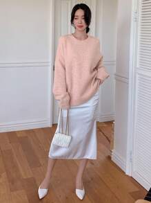 DAZY Suéter de hombros caídos sólido, ropa de mujer de otoño - Rosa - Ver 6