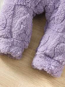 Baby Girl Heart Pattern Hooded Teddy Jumpsuit - Purple - View 5