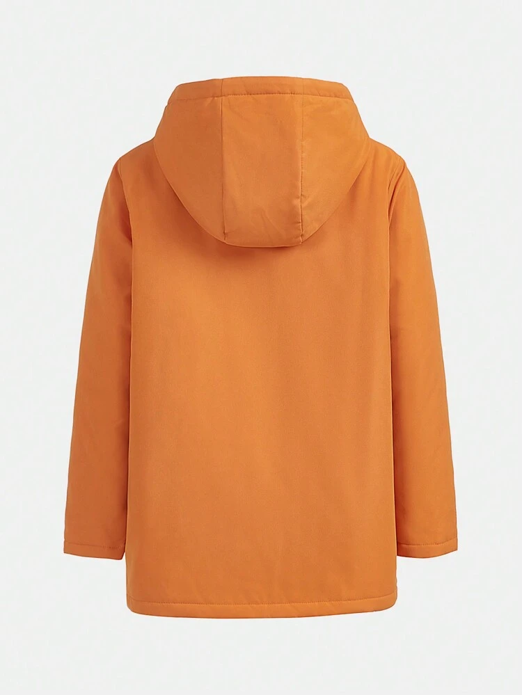Tween Boy Letter Graphic Flap Pocket Hooded Sports Coat