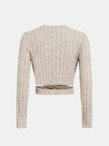 SHEIN Tween Girl Crisscross Cut Out Waist Crop Tee - Apricot - View 2