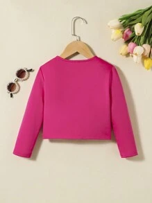 SHEIN 女小童前紐扣夾克 - 玫紅色 - 查看 2