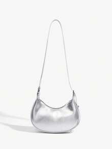 SHEIN ICON Hobo 包,帶前袋裝飾,銀色前衛斜挎包 - 銀色 - 查看 4