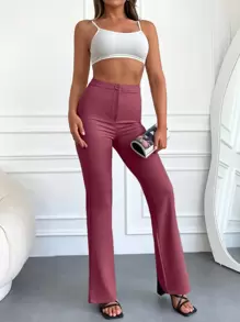 RueChic High Waist Flare Leg Pants - Burgundy - View 5