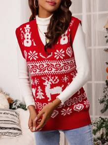 SHEIN Clasi 1 pieza Chaleco de punto con patrón de Navidad - Rojo - Ver 1