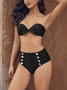 Swim Chiccia 夏季前结式抹胸比基尼套装 - 黑與白 - 查看 3