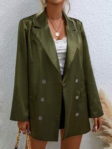 SHEIN Privé Lapel Neck Double Breasted Belted Blazer Dress - Army Green - View 6