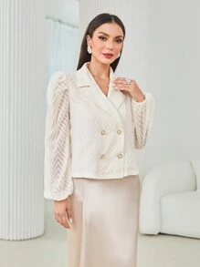 Modelyn 西裝領燈籠袖雙排釦襯衫 - 杏色 - 查看 4