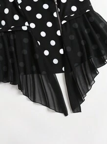 SHEIN LUNE Hơn In vết tròn Polka Dây kéo Viền không đối xứng Áo khoác vest - màu đen - Xem 4