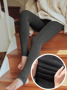 DAZY Solid Ribbed Knit Leggings Fall,Winter - Dark Grey - View 1
