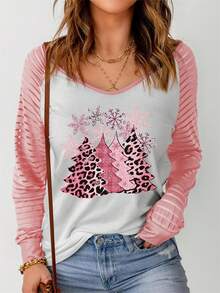 Maglietta con stampa Natalizia manica raglan