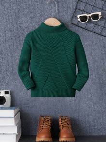 SHEIN Chàng trai trẻ Áo cao cổ Đồ đan Ribbed Áo len - màu xanh lá - Xem 1