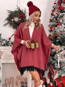 SHEIN LUNE Cárdigan con mangas tipo murciélago y bajo con flecos