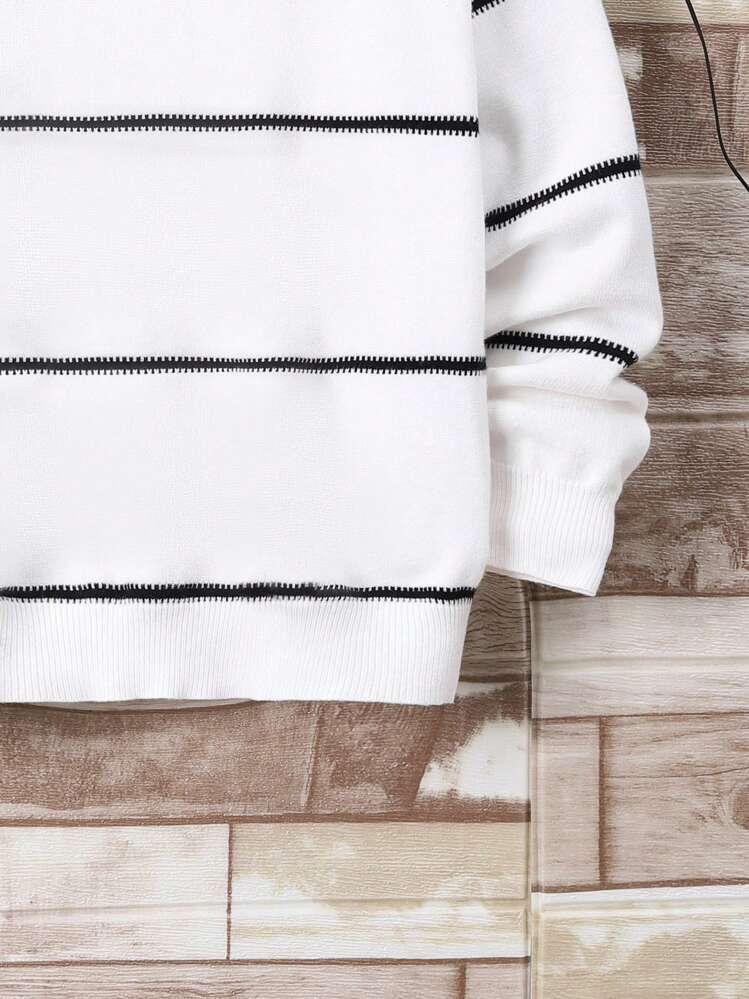 SHEIN Chico preadolescente Jersey con patrón de rayas - Blanco - Ver 5