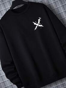 Nam In Đồ họa Lót nhiệt Áo nỉ - màu đen - Xem 3