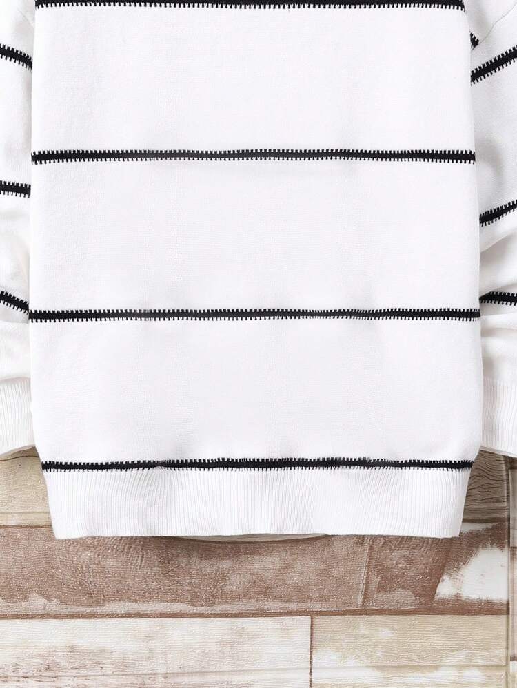 SHEIN Chico preadolescente Jersey con patrón de rayas - Blanco - Ver 4
