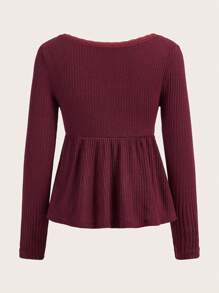 ROMWE Scoop Neck Peplum Hem Tee - Burgundy - View 9