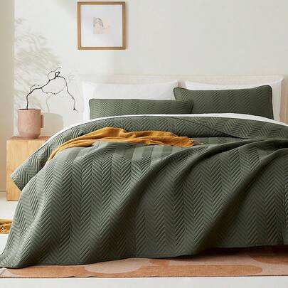 Bộ ga trải giường và vỏ gối siêu mềm mại bằng sợi microfiber, may bằng sóng siêu âm, thích hợp cho mọi mùa, kiểu dáng cổ điển thanh lịch, thoải mái, nhẹ nhàng như mây, gồm 1 vỏ chăn và 2 vỏ gối, màu xanh ô liu.