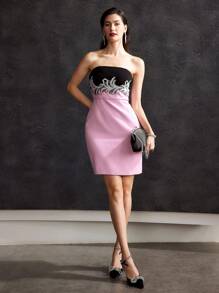 MOTF PREMIUM STRAPLESS BEAD EMBROIDERY DRESS - Multicolor - View 5