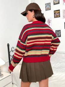 Flirla 大碼聖誕條紋圖案落肩袖開襟衫 - 彩色 - 查看 2