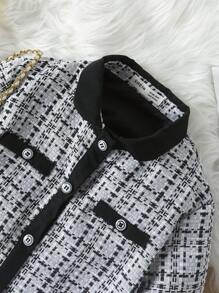 SHEIN Tween Girl Plaid Print Button Front Overcoat - Multicolor - View 3