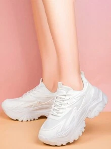 White Platform Sneakers - White - View 2
