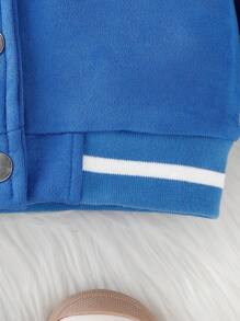 Baby Boy Letter Patched Striped Trim Varsity Jacket Without Tee - Royal Blue - View 8